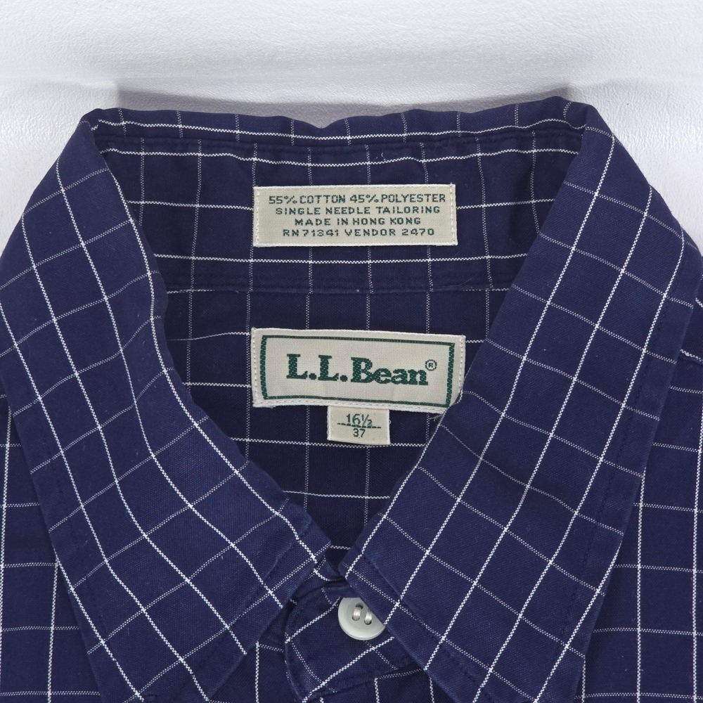 LL Bean Button Down Shirt Mens Large Navy Blue Check Long Sleeve Office Business - Picture 5 of 15